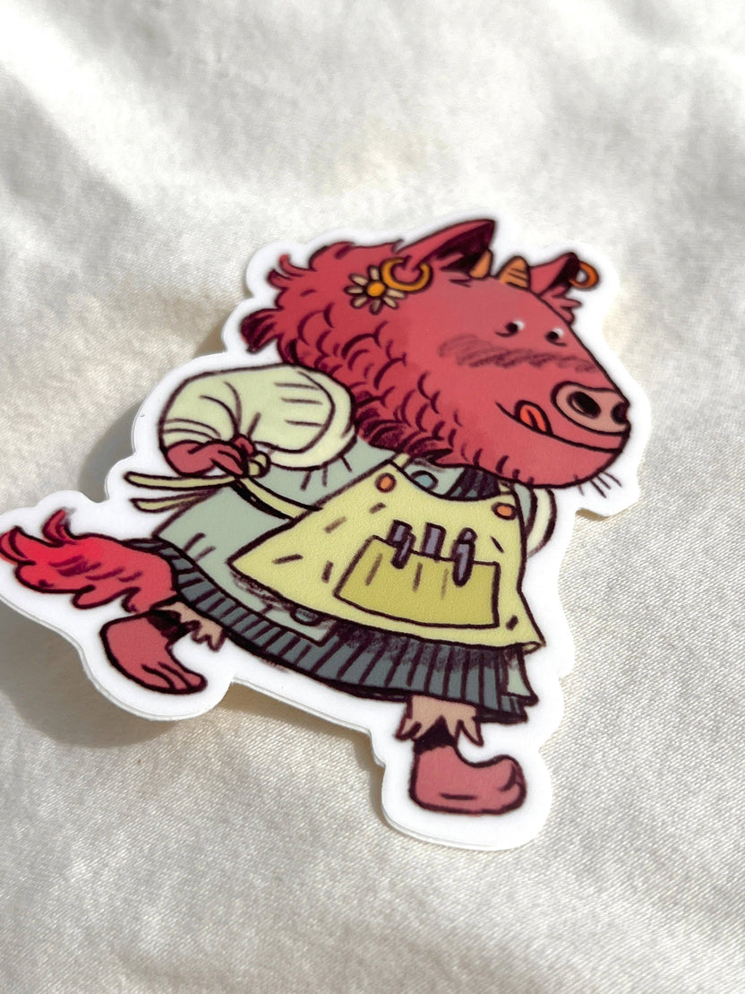 Art apron sticker, artist apron sticker, Natalie Andrewson sticker, risograph-inspired art sticker, matte vinyl art sticker, waterproof art sticker, durable vinyl sticker, creative gift for artists, art supplies sticker, laptop sticker for artists, water bottle sticker, sketchbook sticker, colorful art sticker, indie illustrator merchandise, small artist shop sticker, Rogue & Rye artist collection.