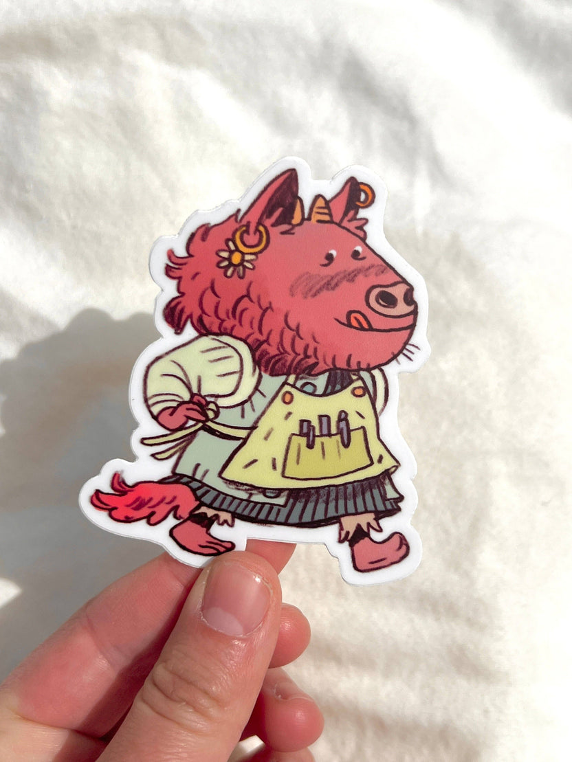 Art apron sticker, artist apron sticker, Natalie Andrewson sticker, risograph-inspired art sticker, matte vinyl art sticker, waterproof art sticker, durable vinyl sticker, creative gift for artists, art supplies sticker, laptop sticker for artists, water bottle sticker, sketchbook sticker, colorful art sticker, indie illustrator merchandise, small artist shop sticker, Rogue & Rye artist collection.