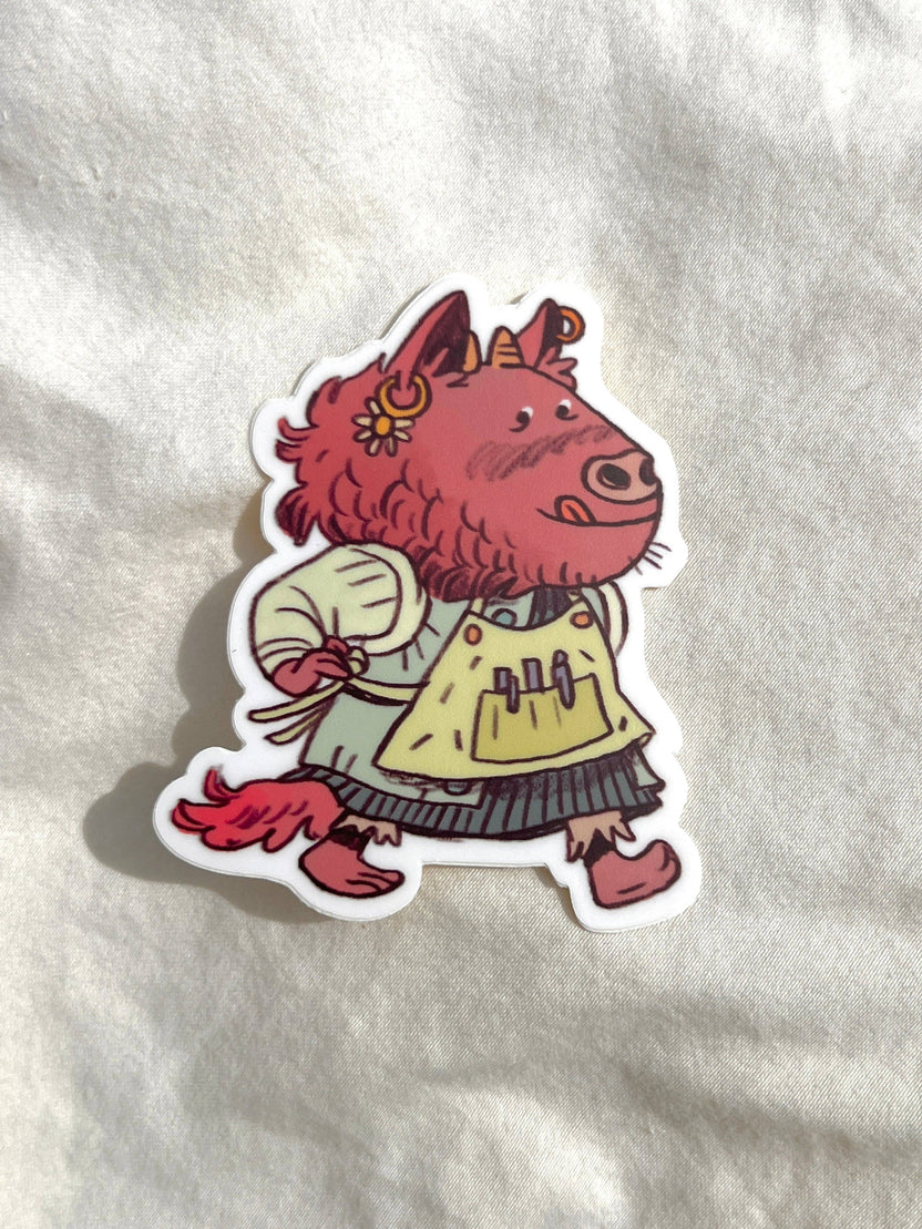 Art apron sticker, artist apron sticker, Natalie Andrewson sticker, risograph-inspired art sticker, matte vinyl art sticker, waterproof art sticker, durable vinyl sticker, creative gift for artists, art supplies sticker, laptop sticker for artists, water bottle sticker, sketchbook sticker, colorful art sticker, indie illustrator merchandise, small artist shop sticker, Rogue & Rye artist collection.