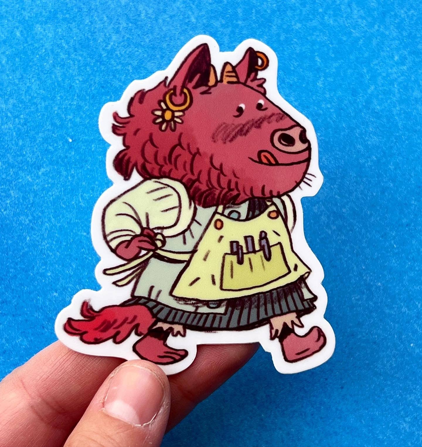 Art apron sticker, artist apron sticker, Natalie Andrewson sticker, risograph-inspired art sticker, matte vinyl art sticker, waterproof art sticker, durable vinyl sticker, creative gift for artists, art supplies sticker, laptop sticker for artists, water bottle sticker, sketchbook sticker, colorful art sticker, indie illustrator merchandise, small artist shop sticker, Rogue & Rye artist collection.