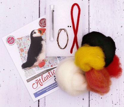 atlantic puffin needle felting kit, british birds craft kit, puffin wool felting project, beginner felting kit puffin, The Crafty Kit Company bird kits, DIY puffin needle felt, coastal animal craft kit, Corriedale wool puffin, handmade puffin felting kit, bird lover gift idea