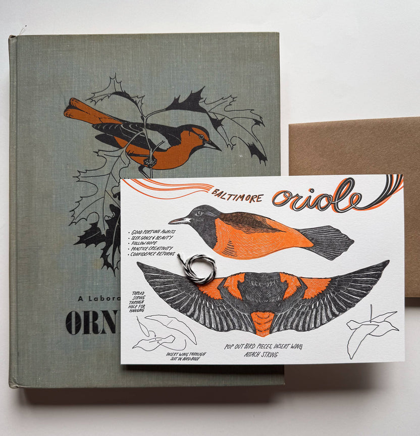 Oriole Pop-Out Bird Letterpress Greeting Card