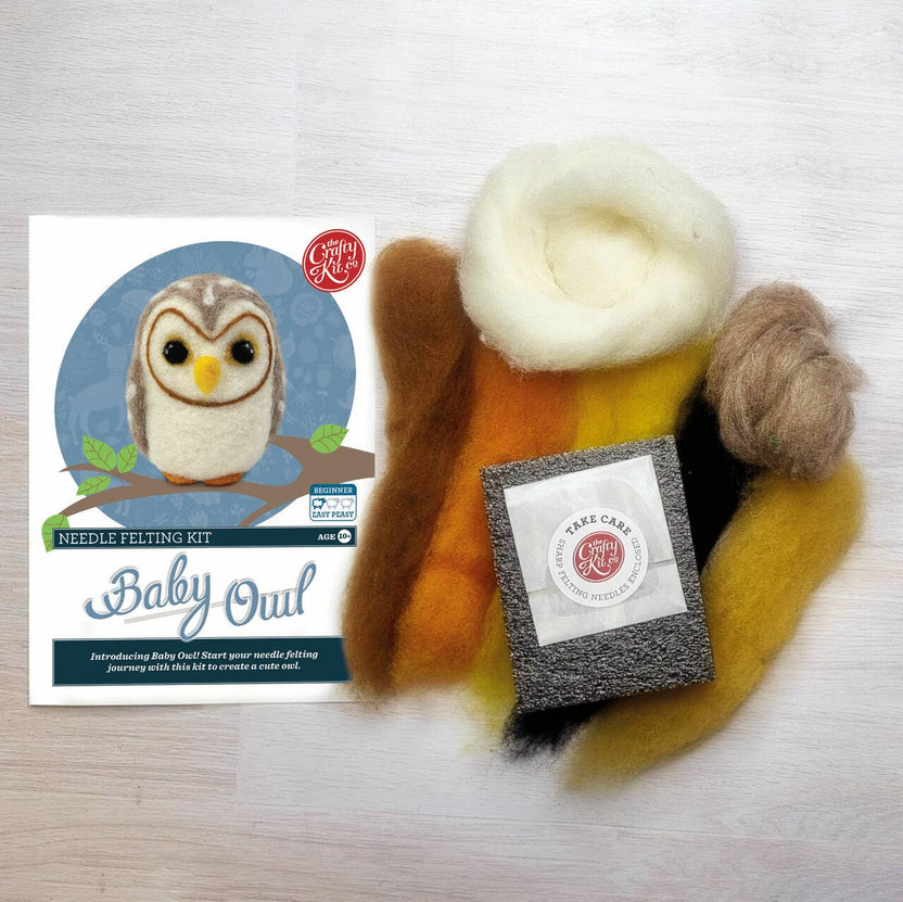 baby owl needle felting kit, beginner felting kit, owl craft kit for kids, crafty kit company owl, diy felt animal kit, wool owl needle felting, make your own felt owl, cute owl craft project, easy needle felting kit, uk craft kits for beginners, scottish needle felting kits, owl gift kit, animal felting for kids, soft sculpture owl kit, wool crafting kit for ages 10+