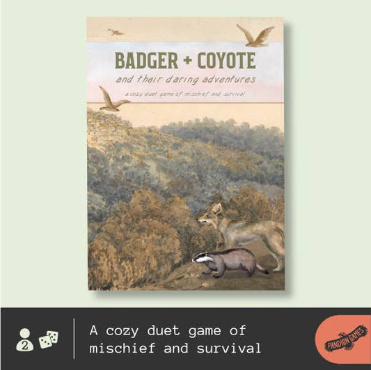 cozy 2-player RPG, animal tabletop roleplaying game, story-driven TTRPG, Badger and Coyote RPG, friendship adventure game, duet RPG book, forest fantasy RPG, heartwarming TTRPG, small press RPG zine, whimsical roleplaying game, narrative-driven RPG for two, A5 full color RPG, perfect bound story game, animal adventure tabletop, nature-themed RPG, storytelling game for friends, lighthearted tabletop RPG, two player adventure game, roleplaying game with animals, Rogue & Rye games