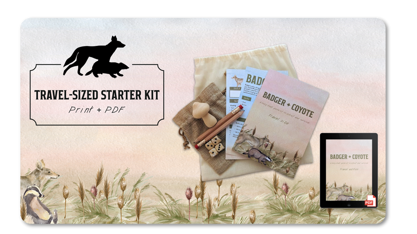 cozy 2-player RPG, animal tabletop roleplaying game, story-driven TTRPG, Badger and Coyote RPG, friendship adventure game, duet RPG book, forest fantasy RPG, heartwarming TTRPG, small press RPG zine, whimsical roleplaying game, narrative-driven RPG for two, A5 full color RPG, perfect bound story game, animal adventure tabletop, nature-themed RPG, storytelling game for friends, lighthearted tabletop RPG, two player adventure game, roleplaying game with animals, Rogue & Rye games