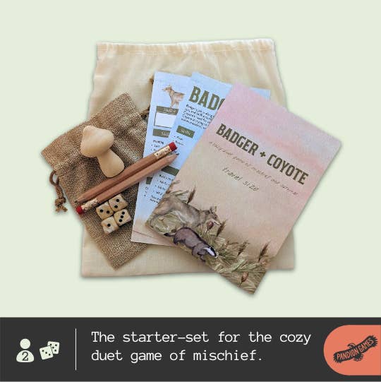 cozy 2-player RPG, animal tabletop roleplaying game, story-driven TTRPG, Badger and Coyote RPG, friendship adventure game, duet RPG book, forest fantasy RPG, heartwarming TTRPG, small press RPG zine, whimsical roleplaying game, narrative-driven RPG for two, A5 full color RPG, perfect bound story game, animal adventure tabletop, nature-themed RPG, storytelling game for friends, lighthearted tabletop RPG, two player adventure game, roleplaying game with animals, Rogue & Rye games