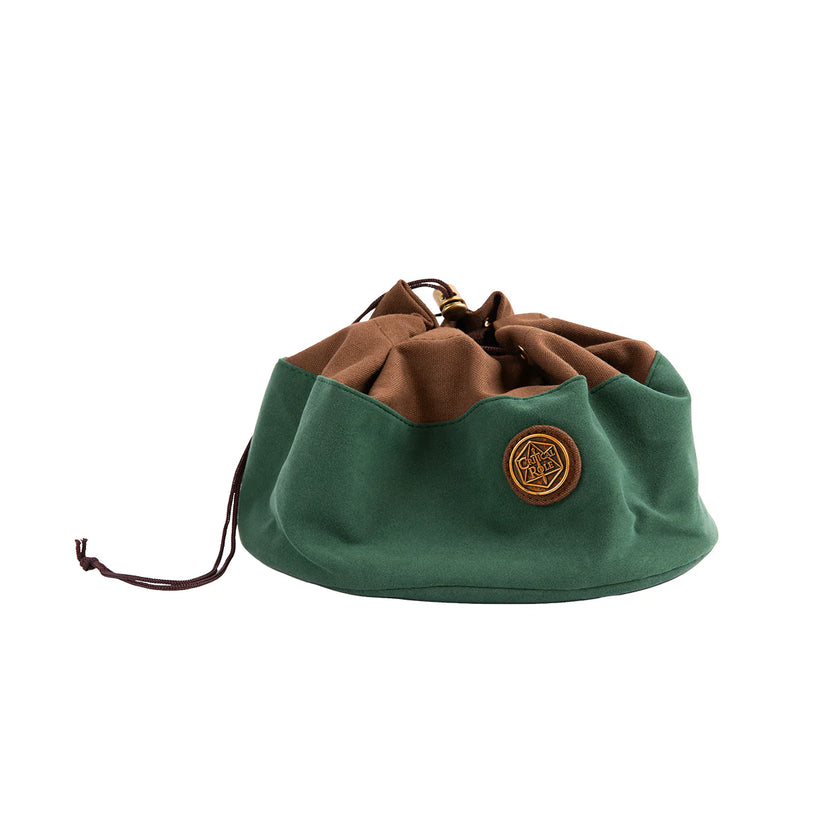 bailey’s dice bag of hoarding forest edition, critical role dice bag v3, oversized dice bag with pockets, laura bailey inspired dice bag, green and brown rpg dice bag, critical role dice accessories, lassflores grace berríos lining, tabletop dice storage, custom dice bag with compartments, padded dice bag for rpg, dice goblin bag, critical role merch, forest green dice bag, campaign-themed dice bag, dnd dice hoarding bag