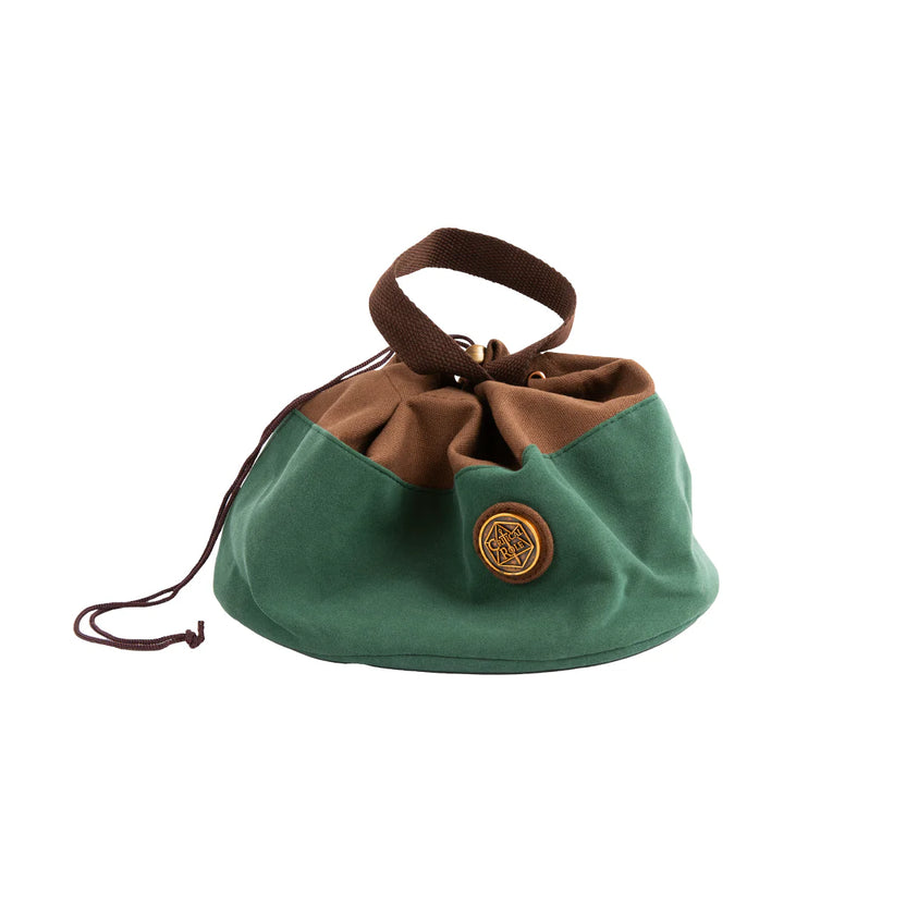 bailey’s dice bag of hoarding forest edition, critical role dice bag v3, oversized dice bag with pockets, laura bailey inspired dice bag, green and brown rpg dice bag, critical role dice accessories, lassflores grace berríos lining, tabletop dice storage, custom dice bag with compartments, padded dice bag for rpg, dice goblin bag, critical role merch, forest green dice bag, campaign-themed dice bag, dnd dice hoarding bag