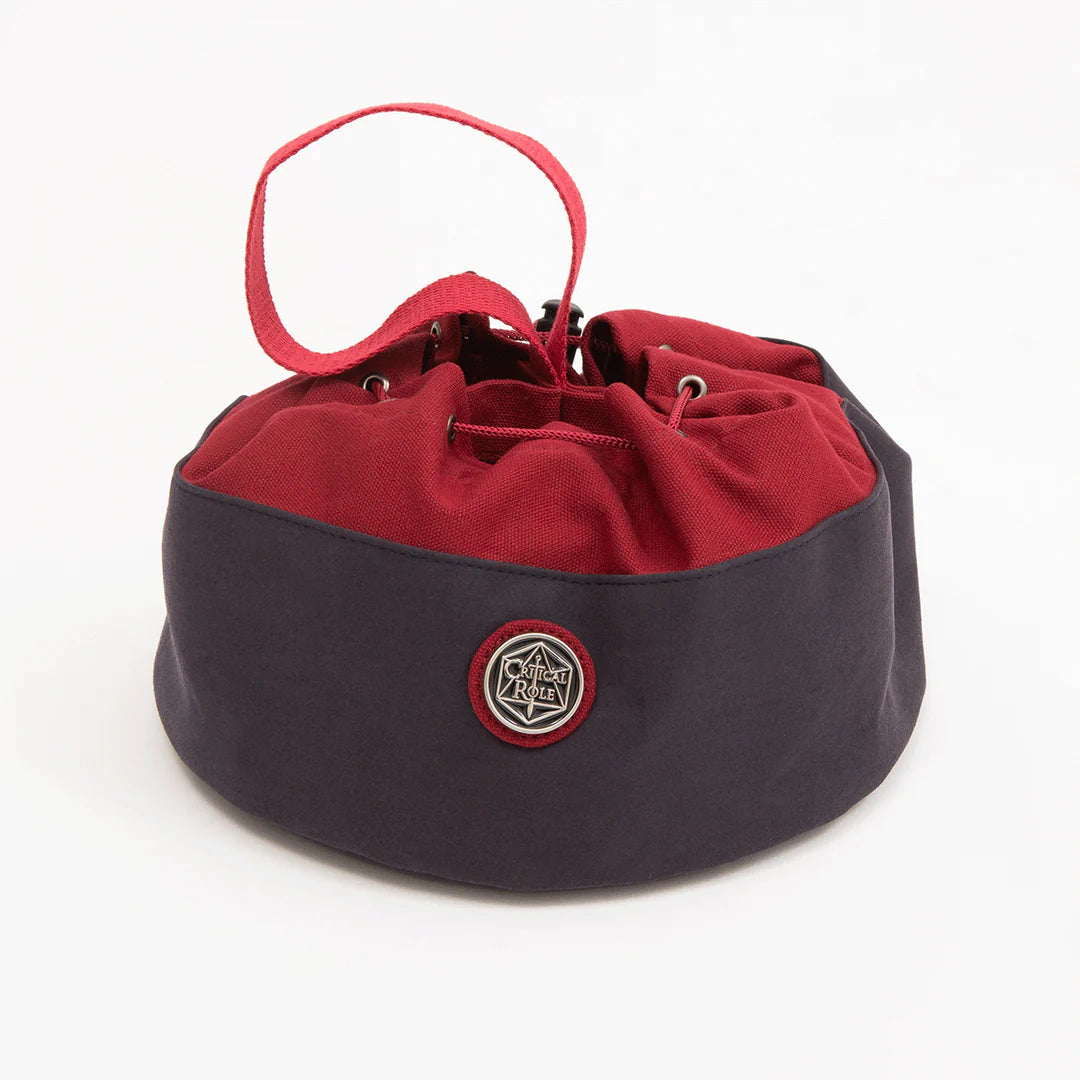 bailey’s dice bag of hoarding, critical role dice bag, oversized dice bag, laura bailey dice bag, crimson dice bag critical role, the dice bag dungeon, custom dice bag with pockets, critical role dice storage, rpg dice bag with compartments, tabletop gaming accessories, padded dice bag, dice bag of holding v4, dice hoarding bag, dice bag with campaign lining, savanna mayer well dipper art