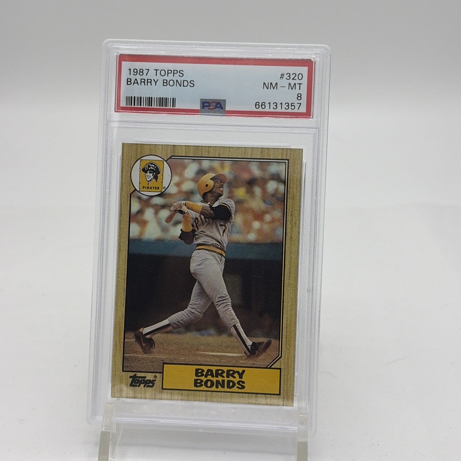 1987 Topps - Barry Bonds #320 (RC) PSA 8 1987 Topps Barry Bonds number 320 rookie card graded PSA 8 featuring the Hall of Fame Pittsburgh Pirates outfielder