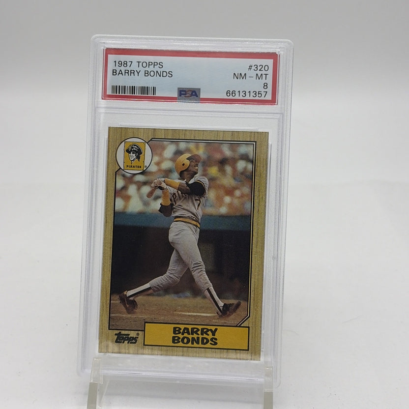 1987 Topps - Barry Bonds #320 (RC) PSA 8 1987 Topps Barry Bonds number 320 rookie card graded PSA 8 featuring the Hall of Fame Pittsburgh Pirates outfielder