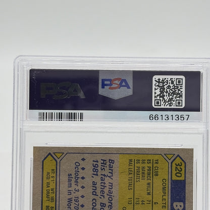 1987 Topps - Barry Bonds #320 (RC) PSA 8 1987 Topps Barry Bonds number 320 rookie card graded PSA 8 featuring the Hall of Fame Pittsburgh Pirates outfielder