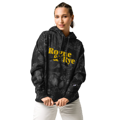 rogue and rye tie-dye hoodie, battle axe champion hoodie, fantasy streetwear, unisex tie-dye gamer hoodie, reverse weave fleece sweatshirt, rpg themed hoodie, rogue and rye merch, champion battle axe hoodie, heavy fleece game night hoodie, tie-dye hoodie for adventurers, embroidered champion fantasy hoodie, shrink-resistant hoodie, unique pattern champion sweatshirt
