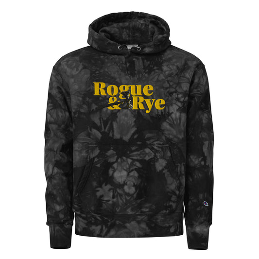 rogue and rye tie-dye hoodie, battle axe champion hoodie, fantasy streetwear, unisex tie-dye gamer hoodie, reverse weave fleece sweatshirt, rpg themed hoodie, rogue and rye merch, champion battle axe hoodie, heavy fleece game night hoodie, tie-dye hoodie for adventurers, embroidered champion fantasy hoodie, shrink-resistant hoodie, unique pattern champion sweatshirt