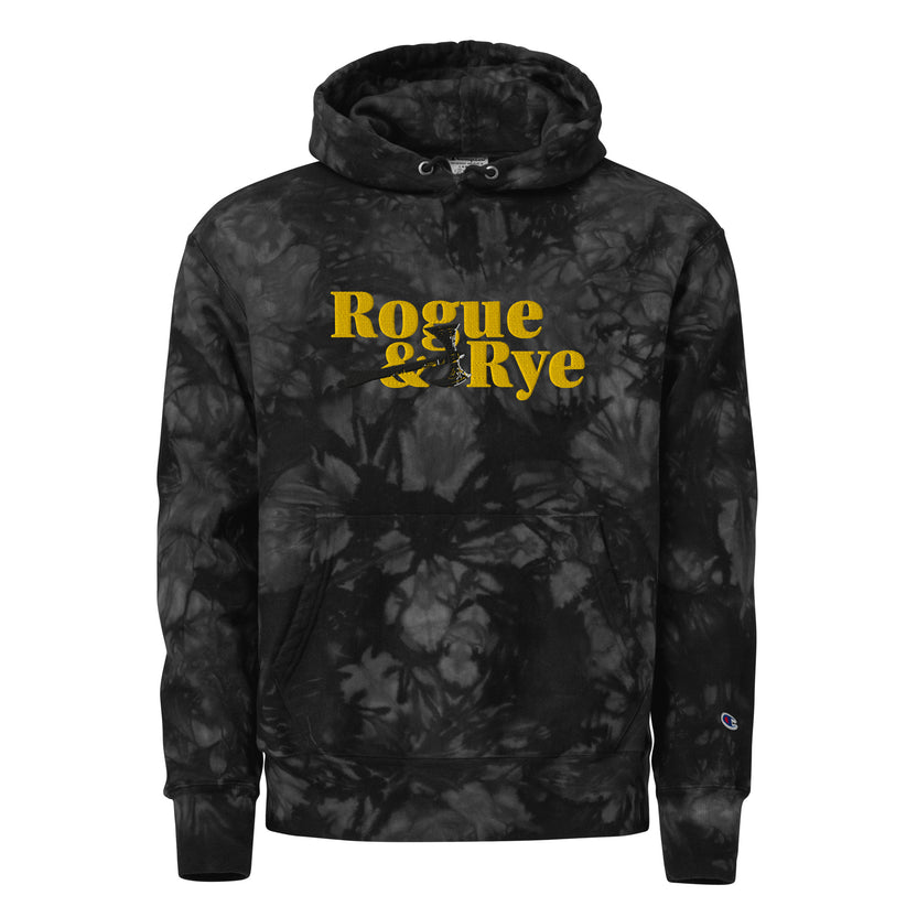 rogue and rye tie-dye hoodie, battle axe champion hoodie, fantasy streetwear, unisex tie-dye gamer hoodie, reverse weave fleece sweatshirt, rpg themed hoodie, rogue and rye merch, champion battle axe hoodie, heavy fleece game night hoodie, tie-dye hoodie for adventurers, embroidered champion fantasy hoodie, shrink-resistant hoodie, unique pattern champion sweatshirt