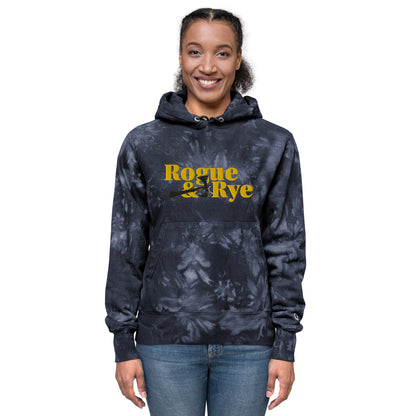 rogue and rye tie-dye hoodie, battle axe champion hoodie, fantasy streetwear, unisex tie-dye gamer hoodie, reverse weave fleece sweatshirt, rpg themed hoodie, rogue and rye merch, champion battle axe hoodie, heavy fleece game night hoodie, tie-dye hoodie for adventurers, embroidered champion fantasy hoodie, shrink-resistant hoodie, unique pattern champion sweatshirt