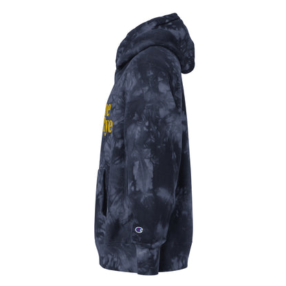 rogue and rye tie-dye hoodie, battle axe champion hoodie, fantasy streetwear, unisex tie-dye gamer hoodie, reverse weave fleece sweatshirt, rpg themed hoodie, rogue and rye merch, champion battle axe hoodie, heavy fleece game night hoodie, tie-dye hoodie for adventurers, embroidered champion fantasy hoodie, shrink-resistant hoodie, unique pattern champion sweatshirt