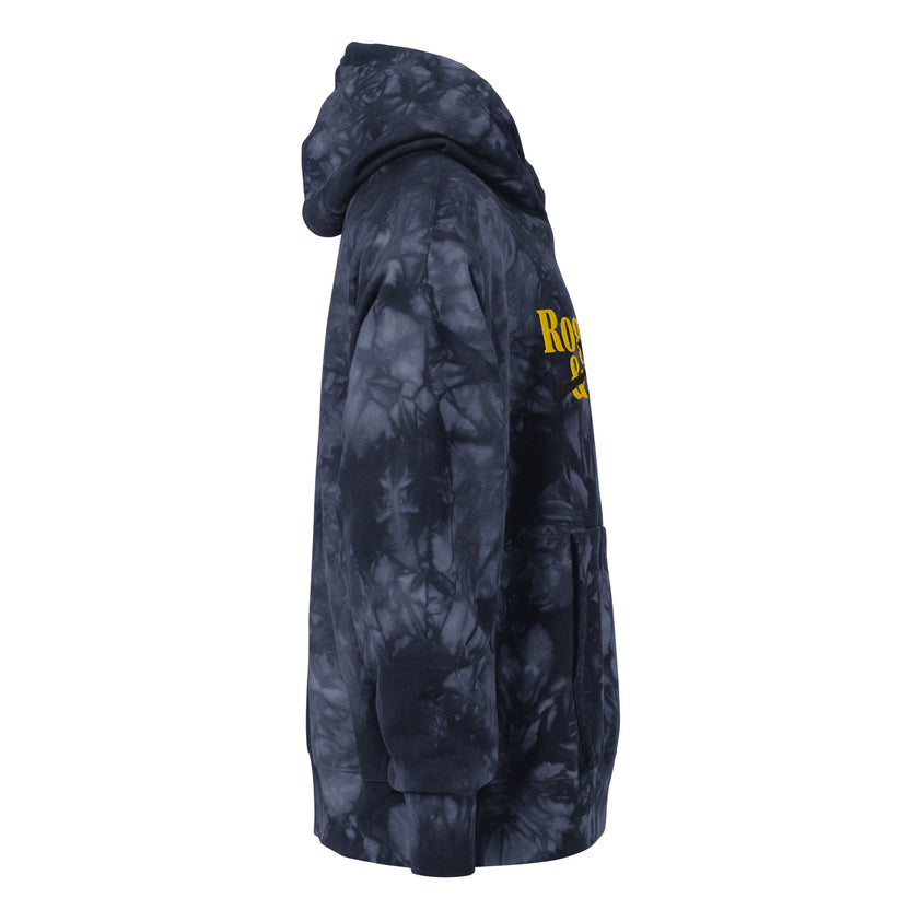 rogue and rye tie-dye hoodie, battle axe champion hoodie, fantasy streetwear, unisex tie-dye gamer hoodie, reverse weave fleece sweatshirt, rpg themed hoodie, rogue and rye merch, champion battle axe hoodie, heavy fleece game night hoodie, tie-dye hoodie for adventurers, embroidered champion fantasy hoodie, shrink-resistant hoodie, unique pattern champion sweatshirt