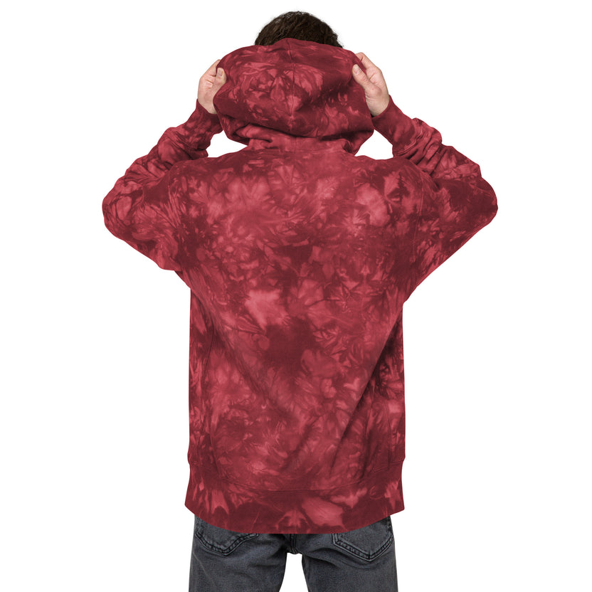 rogue and rye tie-dye hoodie, battle axe champion hoodie, fantasy streetwear, unisex tie-dye gamer hoodie, reverse weave fleece sweatshirt, rpg themed hoodie, rogue and rye merch, champion battle axe hoodie, heavy fleece game night hoodie, tie-dye hoodie for adventurers, embroidered champion fantasy hoodie, shrink-resistant hoodie, unique pattern champion sweatshirt