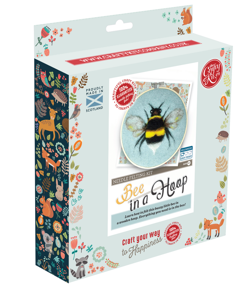 bee needle felting kit, bee in a hoop craft kit, painting with wool kit, crafty kit company bee, beginner felting project, corriedale wool felting kit, felt bee art kit, embroidery hoop felt kit, diy bee wall art, scottish needle felting kit, wool art for beginners, 2d felting kit, bee craft kit for adults, eco-friendly felting kit, felted bee gift idea