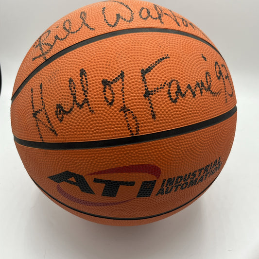 Close-up of Bill Walton's autograph on a Spalding indoor/outdoor basketball.
