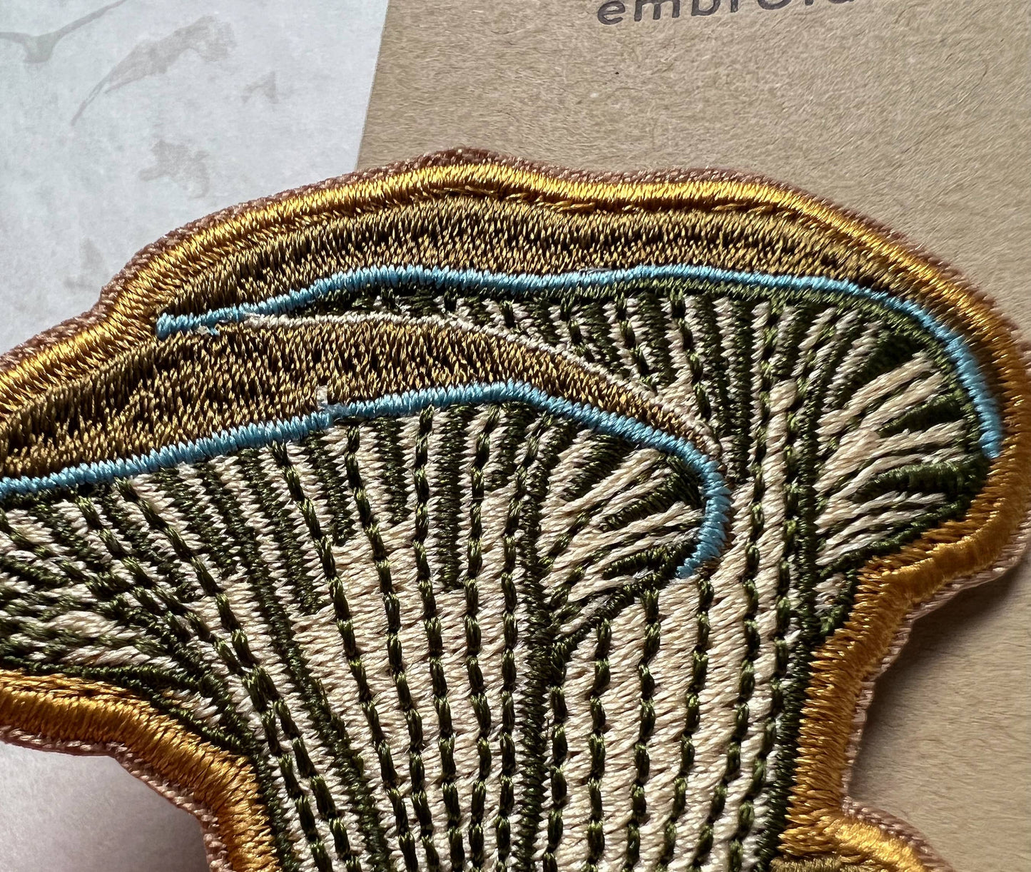 oyster mushroom patch, embroidered mushroom patch, fungi iron-on patch, mushroom sew-on patch, woodland embroidery patch, textured mushroom applique, backpack mushroom patch, jean jacket patch, nature lover gift, artisan embroidered patch, blackbird letterpress patch, fungi fashion accessory, cottagecore mushroom patch, rogue & rye patch collection, embroidered oyster mushroom