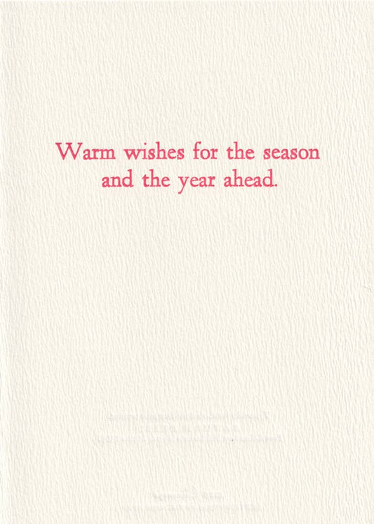Saturn Press card, winter letterpress card, red sky greeting card, dramatic holiday card, deckle edge stationery, handmade letterpress card, artistic winter card, fine art style holiday card, premium paper goods, bold winter scene card, traditional printing arts card, blank holiday card alternative.