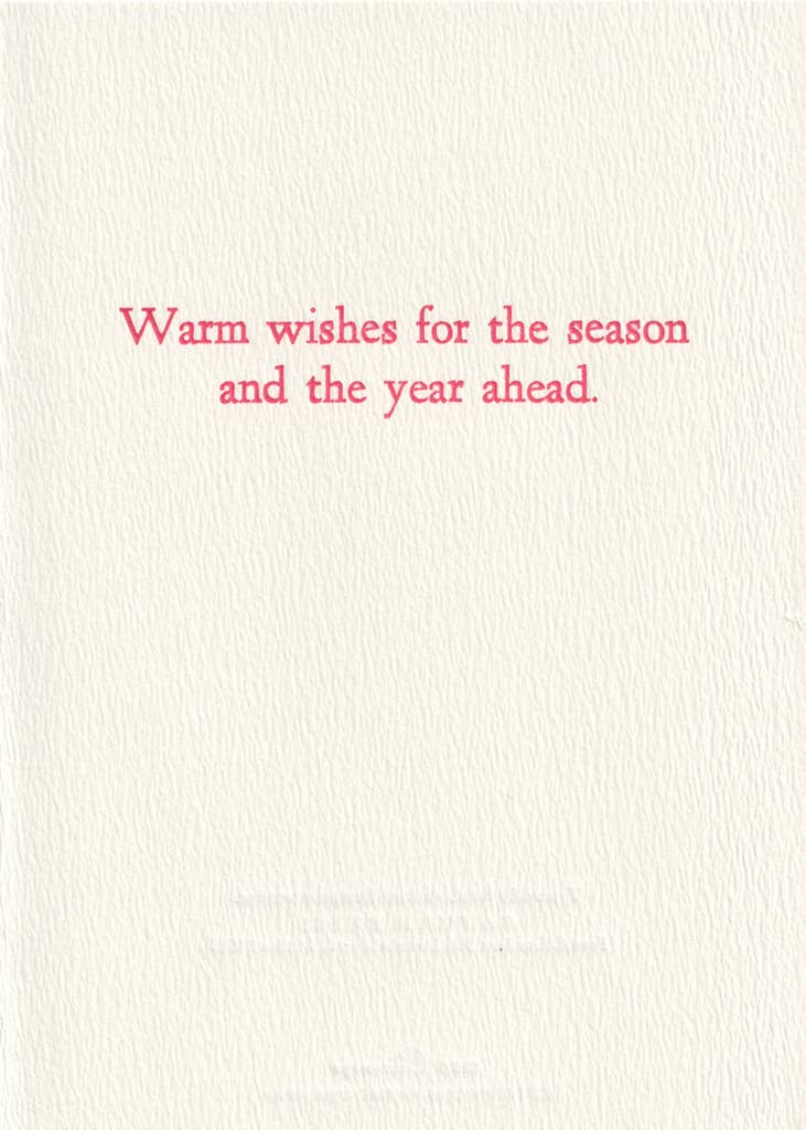 Saturn Press card, winter letterpress card, red sky greeting card, dramatic holiday card, deckle edge stationery, handmade letterpress card, artistic winter card, fine art style holiday card, premium paper goods, bold winter scene card, traditional printing arts card, blank holiday card alternative.