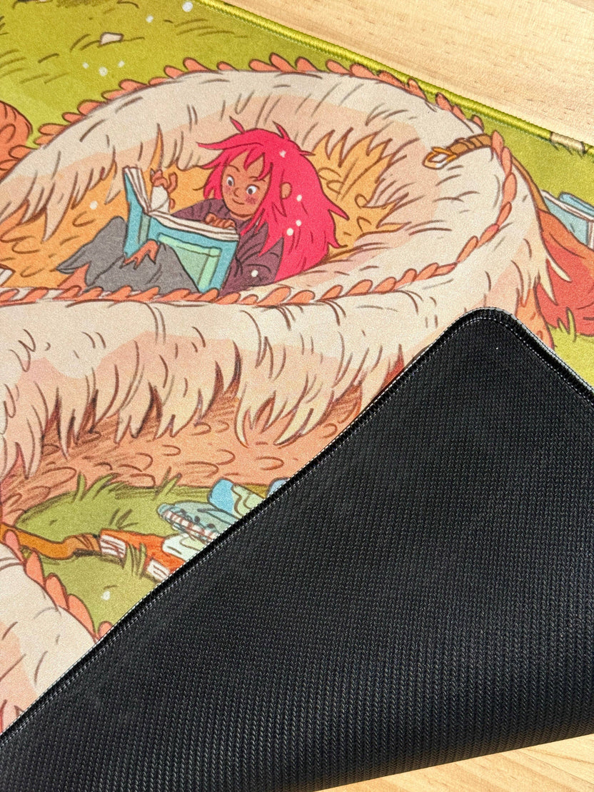 Book Dragon playmat with black anti-skid rubber backing