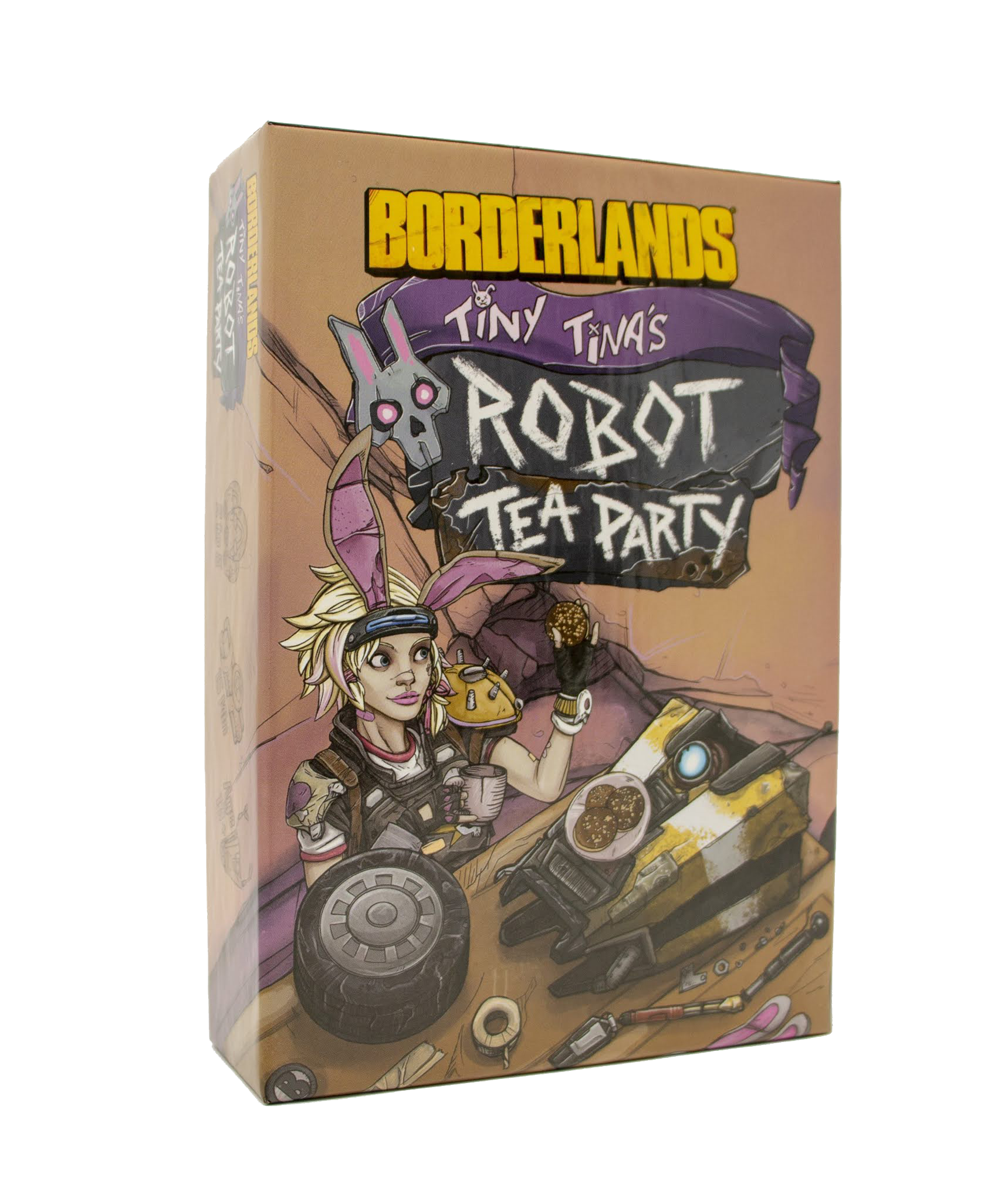 Borderlands Tiny Tina’s Robot Tea Party, Tiny Tina Robot Tea Party card game, Borderlands card game, Claptrap card game, Tiny Tina tabletop game, Borderlands tabletop game, 2 to 5 player card game, 15 minute card game, quick party card game, take that card game, science fiction humor card game, officially licensed Borderlands game, game night filler card game, gift for Borderlands fans, gift for video game fans, Vault Hunter game, Claptrap varieties game, Brick Mordecai Moxxi Earl card game, Nerdvana Games 