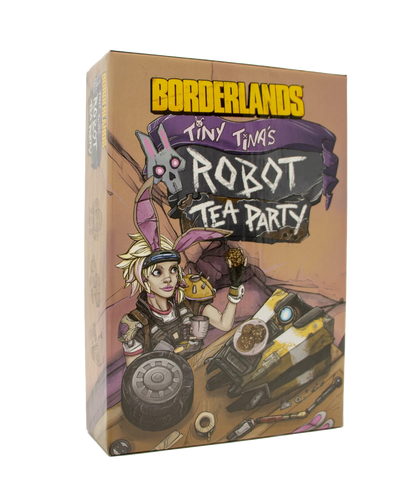 Borderlands Tiny Tina’s Robot Tea Party, Tiny Tina Robot Tea Party card game, Borderlands card game, Claptrap card game, Tiny Tina tabletop game, Borderlands tabletop game, 2 to 5 player card game, 15 minute card game, quick party card game, take that card game, science fiction humor card game, officially licensed Borderlands game, game night filler card game, gift for Borderlands fans, gift for video game fans, Vault Hunter game, Claptrap varieties game, Brick Mordecai Moxxi Earl card game, Nerdvana Games 