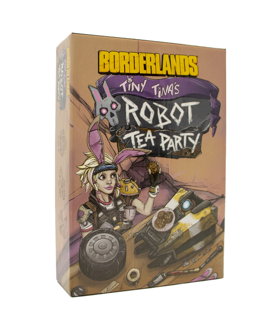 Borderlands Tiny Tina’s Robot Tea Party, Tiny Tina Robot Tea Party card game, Borderlands card game, Claptrap card game, Tiny Tina tabletop game, Borderlands tabletop game, 2 to 5 player card game, 15 minute card game, quick party card game, take that card game, science fiction humor card game, officially licensed Borderlands game, game night filler card game, gift for Borderlands fans, gift for video game fans, Vault Hunter game, Claptrap varieties game, Brick Mordecai Moxxi Earl card game, Nerdvana Games 