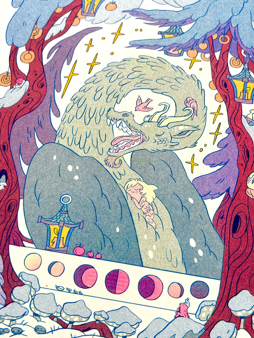 Winter Dragon Riso Print by Natalie Andrewson