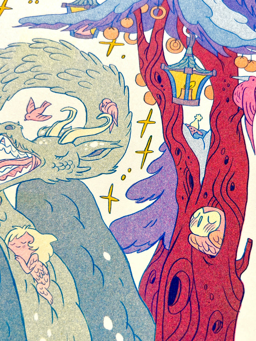 Winter Dragon Riso Print by Natalie Andrewson