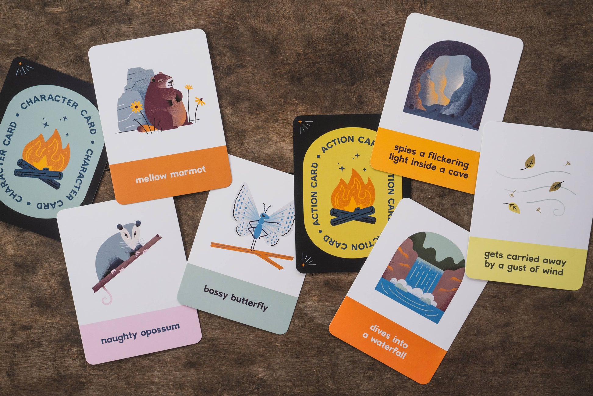 campfire stories deck for kids, kids storytelling cards, outdoor story game for kids, nature-themed story prompts, screen-free camping activity, creative storytelling for children, group story game for families, imaginative play cards, nature inspired kids game, fun travel activity for kids, collaborative story building, family storytelling game, campfire card game, story starters for kids, outdoor education game