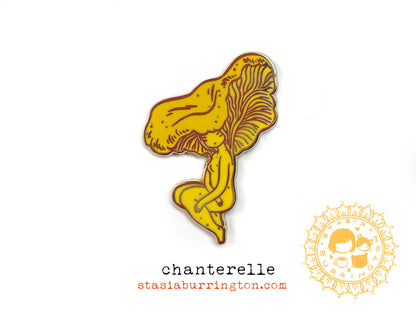chanterelle mushroom pin, mushroom girl enamel pin, woodland enamel pin, forager gift, hard enamel mushroom pin, cute chanterelle pin, nature inspired accessories, forest girl pin, cottagecore enamel pin, Stasia mushroom pin