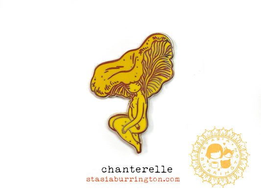 chanterelle mushroom pin, mushroom girl enamel pin, woodland enamel pin, forager gift, hard enamel mushroom pin, cute chanterelle pin, nature inspired accessories, forest girl pin, cottagecore enamel pin, Stasia mushroom pin