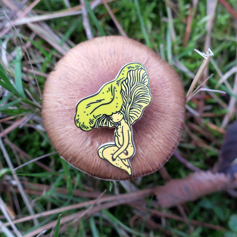 chanterelle mushroom pin, mushroom girl enamel pin, woodland enamel pin, forager gift, hard enamel mushroom pin, cute chanterelle pin, nature inspired accessories, forest girl pin, cottagecore enamel pin, Stasia mushroom pin