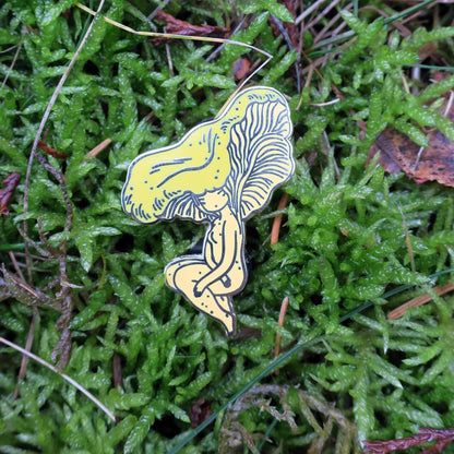 chanterelle mushroom pin, mushroom girl enamel pin, woodland enamel pin, forager gift, hard enamel mushroom pin, cute chanterelle pin, nature inspired accessories, forest girl pin, cottagecore enamel pin, Stasia mushroom pin