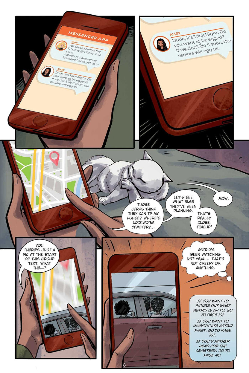 Choose Your Own Adventure graphic novel, Eighth Grade Witch book, Andrew E.C. Gaska graphic novel, interactive horror comic, kids spooky adventure book, CYOA graphic novel, middle grade horror, visual choose your own story, graphic novel for tweens, spooky choose-your-path book