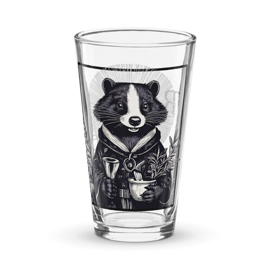 cleric pint glass, RPG pint glass, D&D healer drinkware, Rogue & Rye barware, fantasy shaker glass, tabletop gaming drinkware, 16 oz cleric glass, skunk character glass, herbal gin and tonic glass, RPG gift for gamers