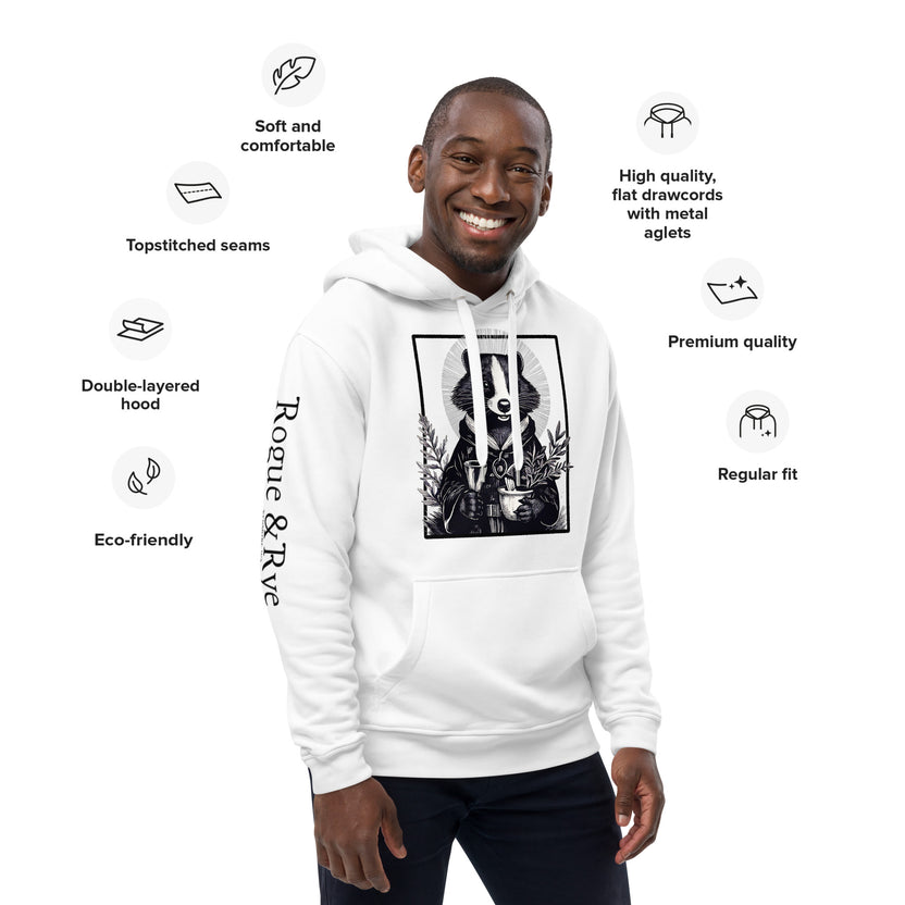Cleric hoodie, eco-friendly RPG hoodie, organic cotton fantasy hoodie, D&D cleric apparel, unisex gamer hoodie, Rogue & Rye sweatshirt, recycled cotton hoodie, healing magic hoodie, premium RPG streetwear, ethical gamer fashion