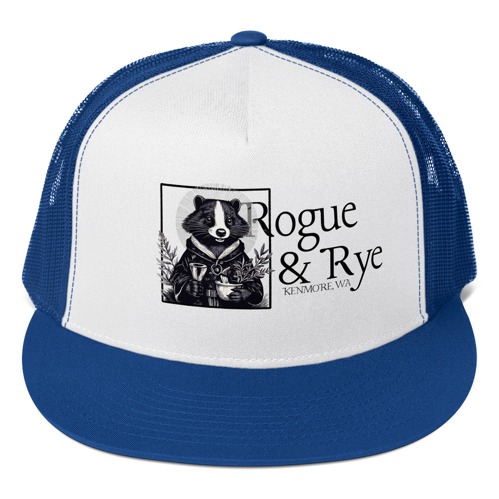 cleric trucker cap, skunk cleric hat, Rogue & Rye DnD hat, healing class cap, DnD trucker hat, RPG character hat, fantasy roleplay merch, adjustable DnD cap, skunk character gear, tabletop game apparel
