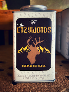 The Cozywoods hot cocoa mix, Campfire Coffee cocoa, artisan hot chocolate Pacific Northwest, 6.25 oz cocoa mix, best hot cocoa for camping, cozy hot chocolate for game night, handcrafted cocoa Washington, classic hot cocoa mix, rich velvety cocoa powder, Campfire Coffee Cozywoods blend