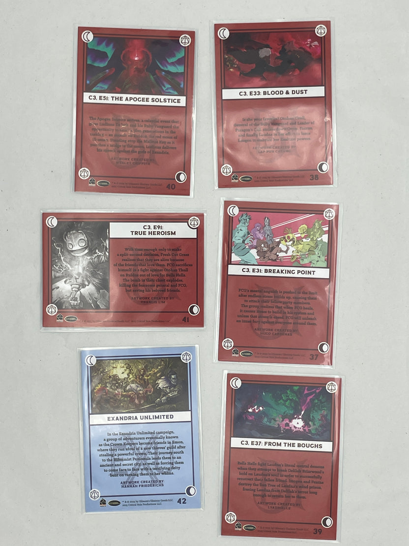 Collectible Critical Role 10th Anniversary Trading Cards full base-card set featuring beautiful artwork representing characters and moments from the series perfect for tabletop RPG fans and card collectors