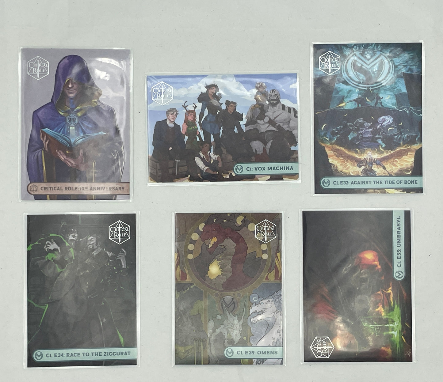 Collectible Critical Role 10th Anniversary Trading Cards full base-card set featuring beautiful artwork representing characters and moments from the series perfect for tabletop RPG fans and card collectors