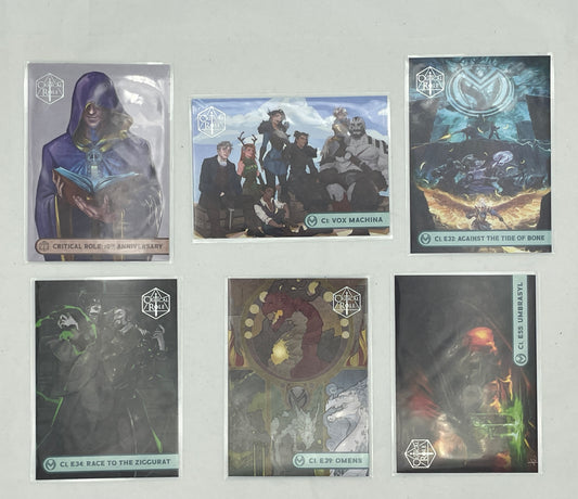 Collectible Critical Role 10th Anniversary Trading Cards full base-card set featuring beautiful artwork representing characters and moments from the series perfect for tabletop RPG fans and card collectors