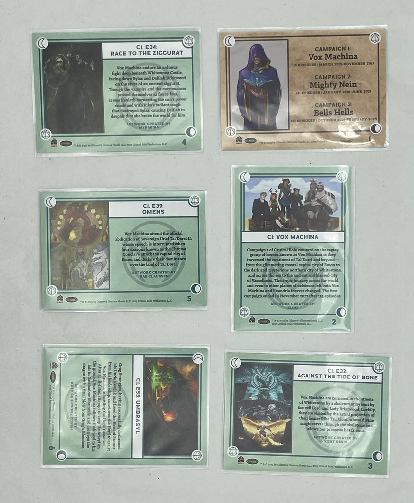 Collectible Critical Role 10th Anniversary Trading Cards full base-card set featuring beautiful artwork representing characters and moments from the series perfect for tabletop RPG fans and card collectors