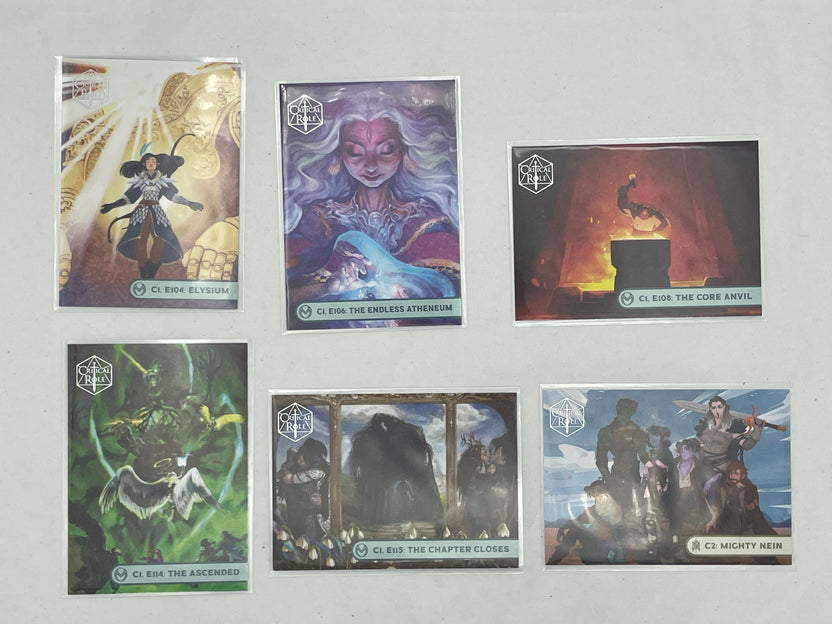 Collectible Critical Role 10th Anniversary Trading Cards full base-card set featuring beautiful artwork representing characters and moments from the series perfect for tabletop RPG fans and card collectors