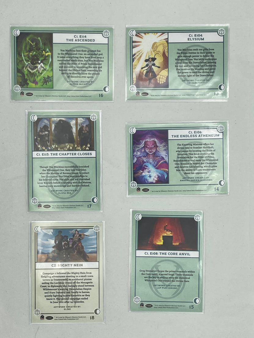 Collectible Critical Role 10th Anniversary Trading Cards full base-card set featuring beautiful artwork representing characters and moments from the series perfect for tabletop RPG fans and card collectors